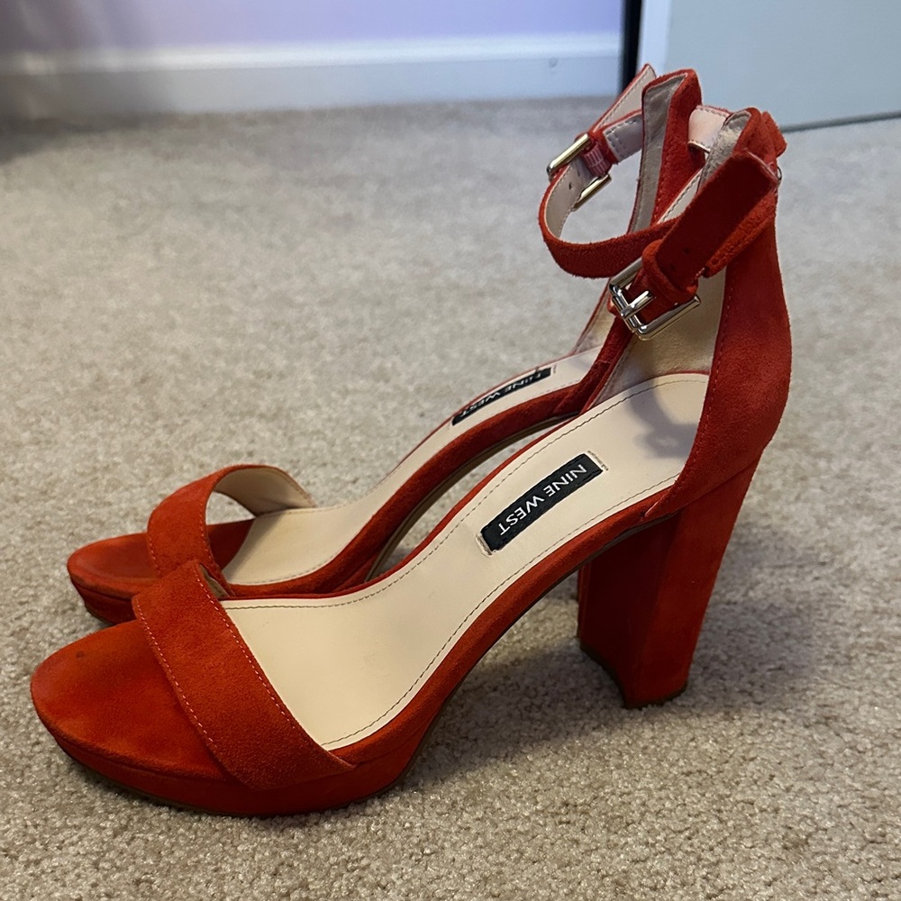 Nine West Red Suede Block Heel Sandals - Picture 2 of 4
